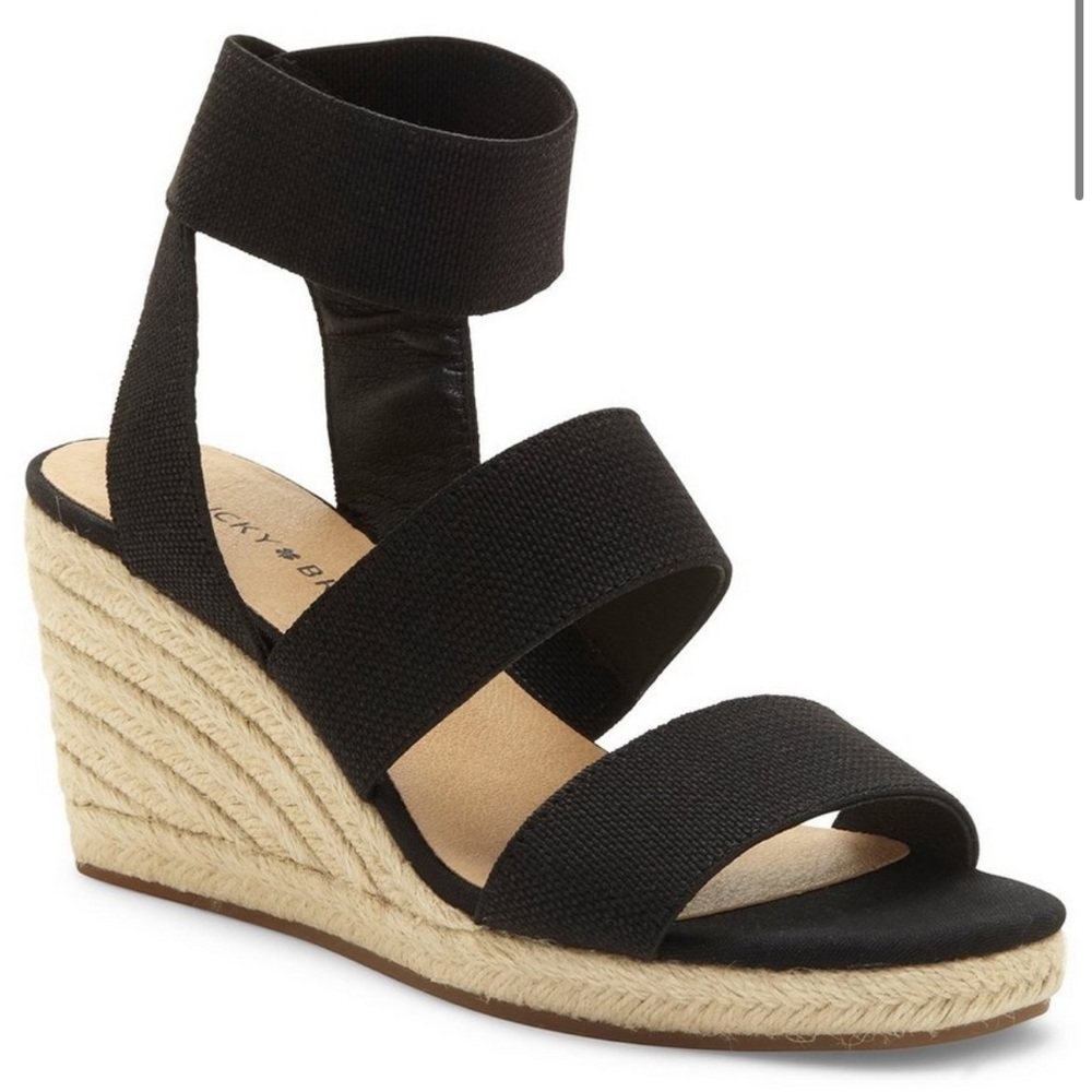 Lucky Brand Mindara Espadrille Woven Wedge Sandal Black